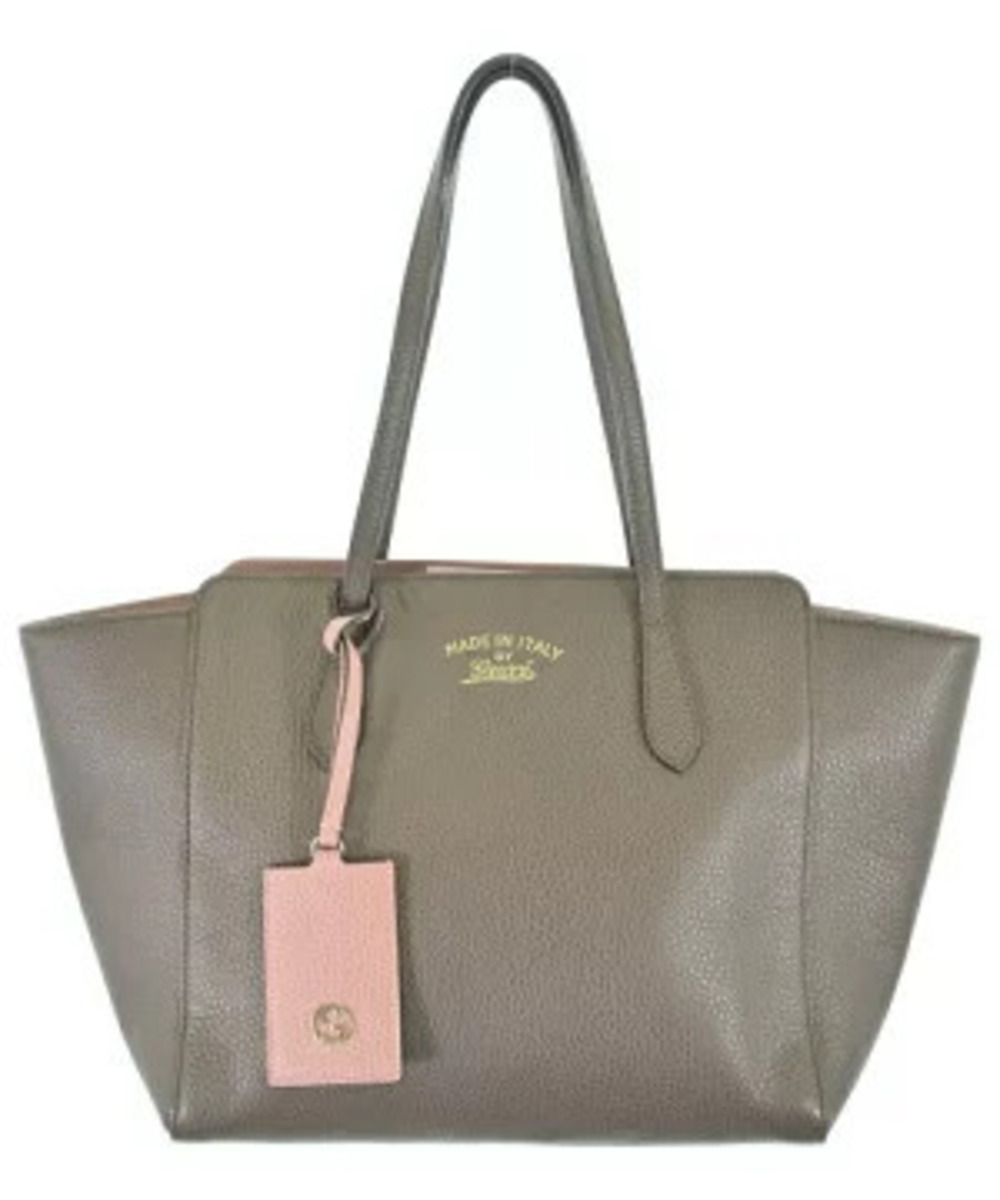 Gucci Taupe Gray pink leather Swing Tote shoulder straps